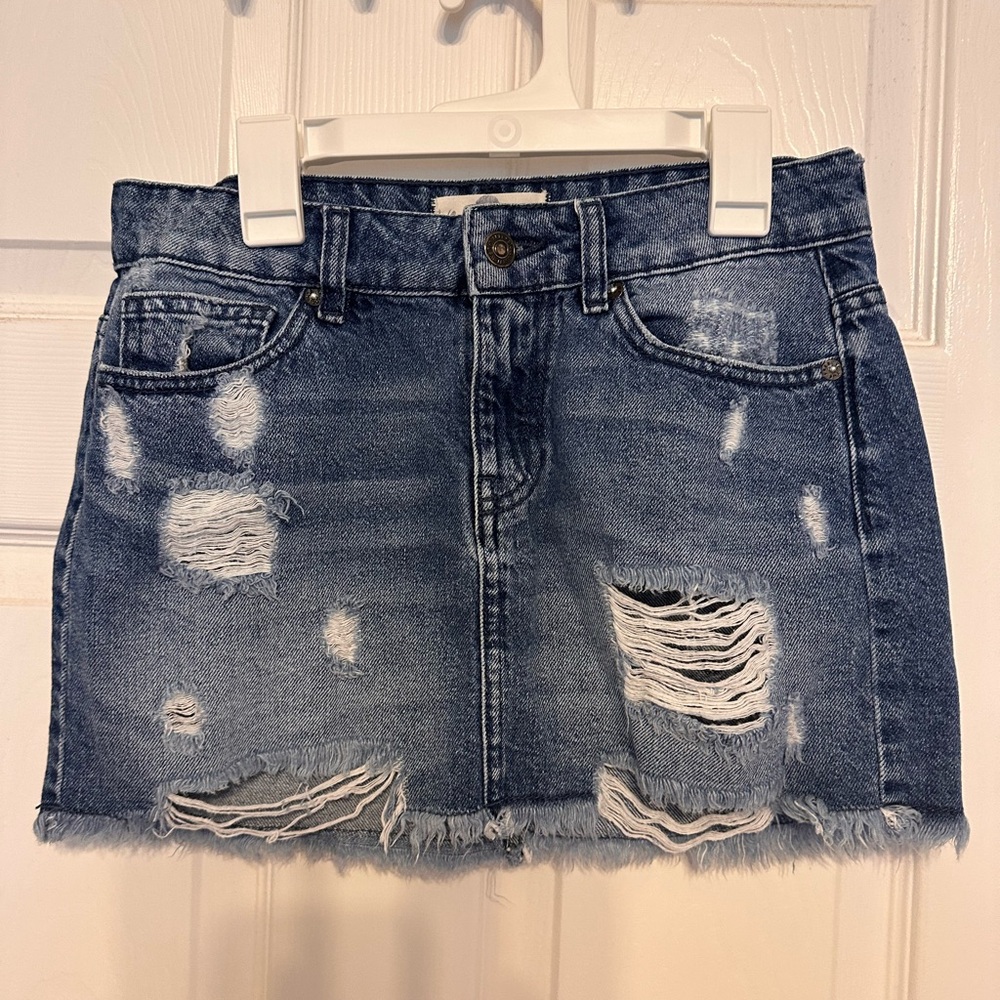 Free People Distressed Denim Mini Skirt